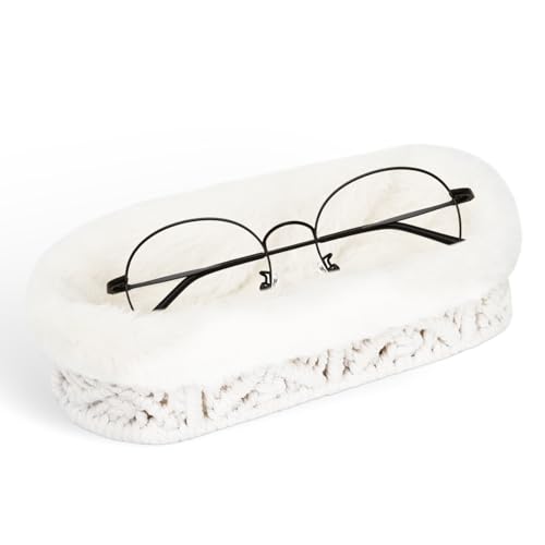 OPULANE Glasses Holder Stand, Anti-scratch Plush Lined Eyeglass Holder Stand, Oval Eye-glass Storage Organizer Case for Nightstand, Office Desk, Table, Beige