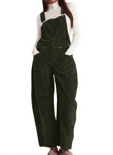 chouyatou Women's Fall Winter Corduroy Overalls Boyfriend Adjustable Strap Bib Jumpsuit Barrel Harem...