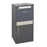 Détails : Boîte aux lettres sur pied en fer noir avec accents en inox - HBT : env. 112 x 50 x 37 cm