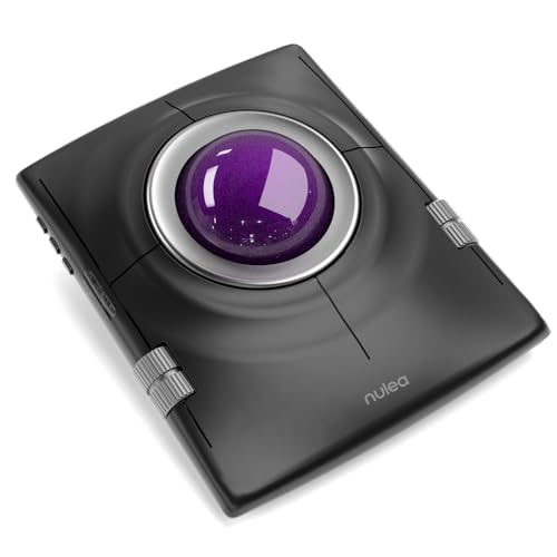 Image of Nulea Wireless Trackball Mouse Ergonomic 55mm Large Ball Ambidextrous | Rechargeable mouse with free spin scroll wheel,quiet clicks,Bluetooth USB connection,smooth tracking,PC Mac compatible-Purple