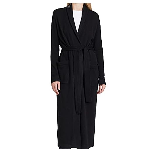 White + Warren Women's Cashmere Long Robe, Black, M