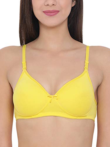 Image of Clovia Women's Cotton Rich Solid Padded Demi Cup Wire Free Push-Up Bra - Light Yellow