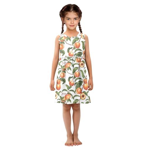 Girls and Toddlers'Sleeveless Vintage Yellow Peaches Prints Summer Casual Dresses for Home Party Beach 2-8 Years4