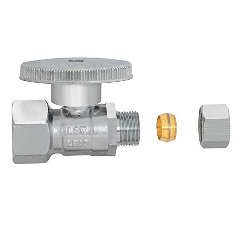 Eastman 1/2 Inch Fip X 3/8 Inch Od Compression Quarter Turn Straight Stop Valve, Brass Plumbing Fitting, Chrome, 10755Lf #TOP5