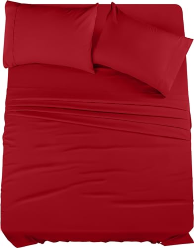 Utopia Bedding King Sheet Set – 4 Piece Bed Sheets for King Size Bed, Soft and Breathable Microfiber, Includes 1 Fitted Sheet, 1 Flat Sheet and 2 Pillowcases (Red)