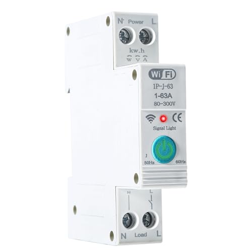 DEWIN Disyuntor de carril Din, disyuntor WiFi inteligente Tuya 1P 63A interruptor de control remoto de teléfono móvil for hogar inteligente AC230V