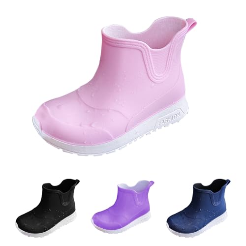 jieGorge Botas de lluvia Wellington para niños, botas de goma impermeables para niños y niñas, botas de lluvia antideslizantes para exteriores, granja, parque, senderismo, pesca, juego escolar, Pink