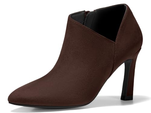 Coutgo Womens Pointed Toe V Cut Ankle Boots Kitten Heel Side Zip Office Booties