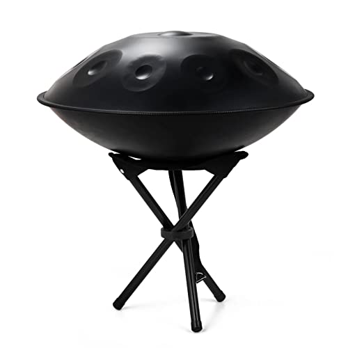 Handpan Drums Sets D Minor 18 inches Steel Hand Drum with Soft Hand Pan Bag, 2 handpan mallet,Handpan Stand (9 Notes, Black)