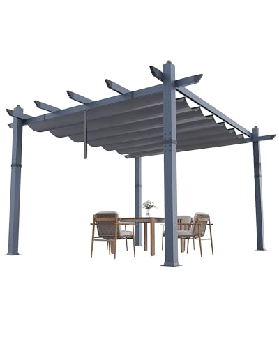 Image of KYBOLT 10x13 Ft Aluminum Pergola with Retractable Canopy Metal Gazebo for Porch Modern Backyard Deck Grape Trellis(Gray)