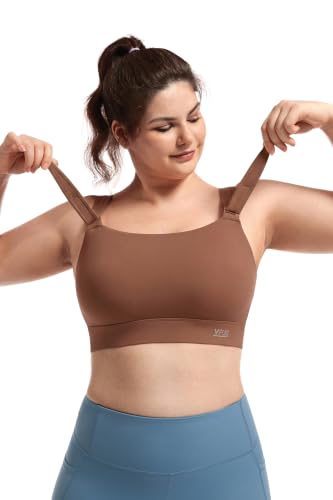Image of Women's Sports Bra Wirefree Adjustable Medium-High Support Everyday Wear for Large Bust Plus Size with Removable Pads