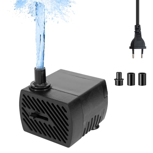 mizikuu Mini Pompe à Eau Submersible, 5W Ultra Silencieuses Pompes à Eau Avec 2 buses Câble 350L/H Ajustable Pompe Aquarium Petite Pompe Submersible Pour Aquarium, Étang, Fontaine