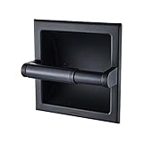 FORIOUS Matte Black Toilet Paper Holder, Black Recessed Toilet Paper Holder Wall Mount Made of Metal, in Wall Toilet Paper Holder Black with Mounting Bracket, Bathroom Toilet Paper Wall Holder