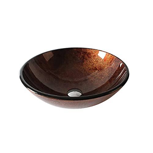 asdchZen Vasque De Salle De Bain en Verre Trempé, Vasque Ronde, Vasque De Salle De Bain sur Plan, Or, Argent, Marron Et Rouge