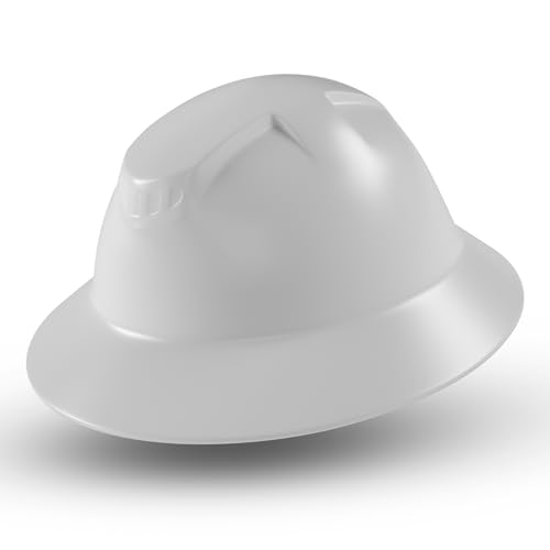 Rugged Blue Defender Full Brim Hard Hat | 6-Point Ratchet Suspension | Safety Helmet Hard Hat | Adjustable Suspension Size | ANSI Z89.1 Type 1, Class C, G, and E Certified |White Hard Hats for Men
