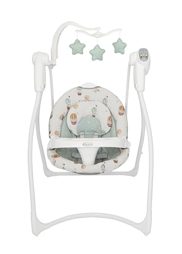Graco   Lovin' Hug Columpio, desde el nacimiento hasta los 6 meses aprox. (9 kg), 6 velocidades de balanceo, 4 posiciones de reclinado, 10 melodías y sonidos de la naturaleza, patrón Up & Away