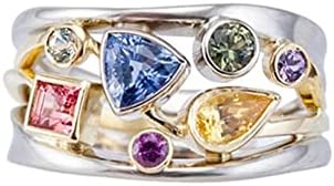 925 Sterling Silver Geometrical Line Multi Row Womens Shiny Full Diamond Rainbow Gemstone Ring Multi Row Wave Shape Eternity Engagement Wedding Promise Ring Cocktail Party Ring ST.151 (8)
