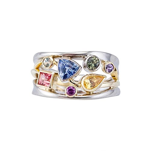 925 Sterling Silver Geometrical Line Multi Row Womens Shiny Full Diamond Rainbow Gemstone Ring Multi Row Wave Shape Eternity Engagement Wedding Promise Ring Cocktail Party Ring St.151 (8) #TOP3