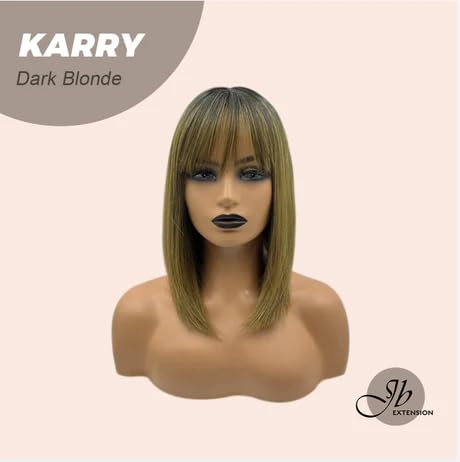 Miniatura 3 de Peluca corta estilo Bob con flequillo KARRY rubio oscuro con raíces oscuras, bicolor, lacio, sin pegamento, para fiesta, Halloween, pelucas para