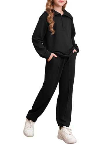 Image of blibean Girls Fall Sweatsuits Half-Zip Collared Sweatshirt & Jogger Pants Set School Tracksuit Size 6-15 Years
