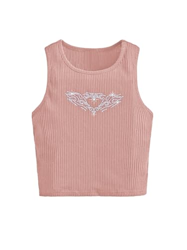 SOLY HUX Girl's Y2k Tank Top Sleeveless Heart Rhinestone Summer Crop Tops