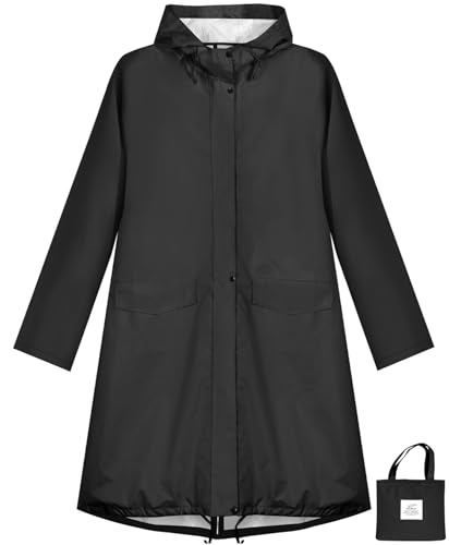 Anyoo Regnrock Dam Vattentät Regnjacka Lätt Lång Vindjacka Utomhus återanvändbara Regnkläder med Huva