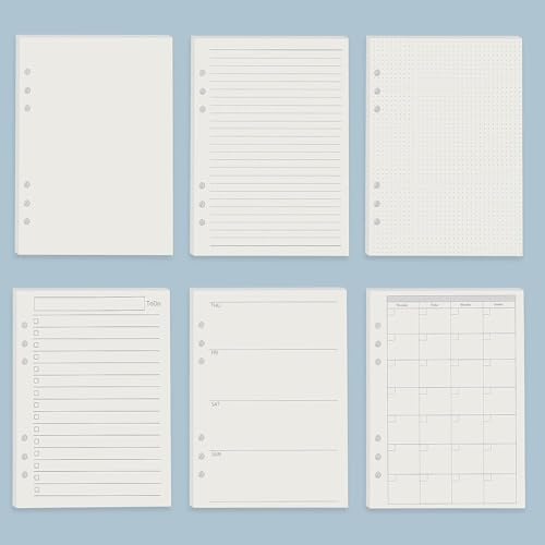 Harphia A5 6-Loch-Heftfüllsatz Wertpaket, 90 Blatt Papier mit Aufklebern und Trennern, Planer-Einsätze mit Heft-Taschen für A5 nachfüllbares Notizbuch - Punkte
