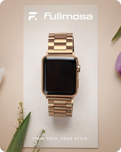 Fullmosa Compatible Apple Watch Band 38mm 40mm 41mm, Stainless Steel iWatch Band with Case for Apple Watch SE3/2/1 Series 9/8/7/6/5/4/3/2/1, 38mm 40mm 41mm Rose Gold (Watch not Included)