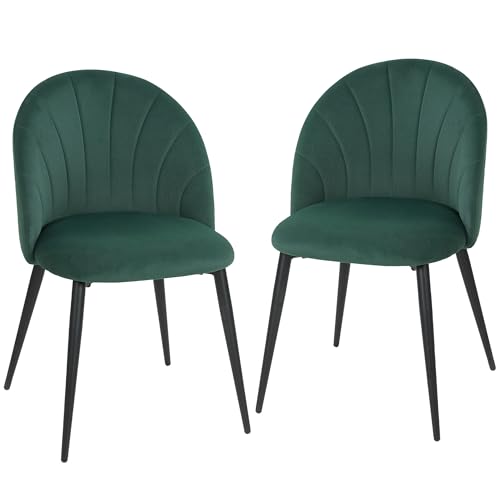 HOMCOM Lot de 2 chaises de Salle à Manger, chaises de Cuisine rembourrées sans accoudoirs, Assise Large et Pieds en Acier, Tissu en Velours, pour Salon, Maison, Vert...