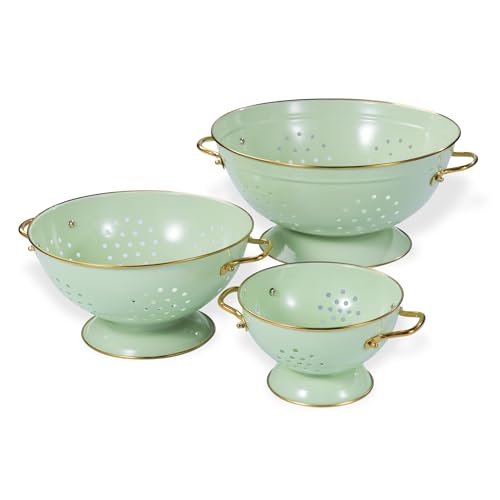 beifeier Set di Scolapasta in Metallo - 1, 3,5 e 5 Litri, Colapasta con Manico e Base, Colino da Cucina per Pasta, Frutta e Verdura, Lavabile in Lavastoviglie (Verde)