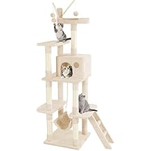 JOYO Cat Tree for Indoor Cats, 65.5 Inches Cat Tower with Sisal-Covered Scratching Posts, Top Perch, Ladder and Hammock, Cat Trees and Condos Furniture for Kittens Pet House Play, Beige