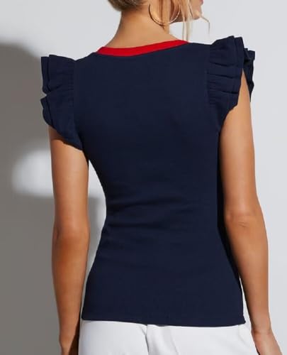 BONITEE Women Summer Ruffle Tops Sexy Deep V Neck Short Sleeve Shirts Trendy Casual Ribbed Slim Fitted Knit Tees Blouse2