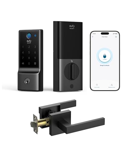 Image of eufy Security Smart Lock Front Door Lever Set, Fingerprint Keypad Door Lock with Handle, Built-in Wi-Fi, App Control, Keyless Entry Deadbolt, 8 Months Battery, IP53 Waterproof, BHMA Certified