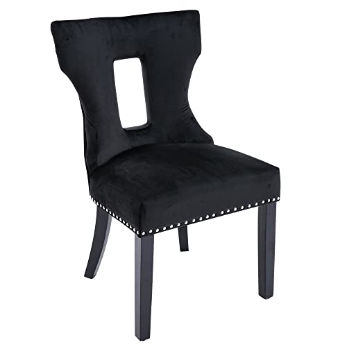 Gotminsi Velvet Dining Chairs Set Of 2, Dining Room Chairs With Nailhead Rivet Trim Design,Upholstered High Back Dining Chairs For Kitchen Dining Room Mid Century Modern Living Room Chairs，Black #TOP3
