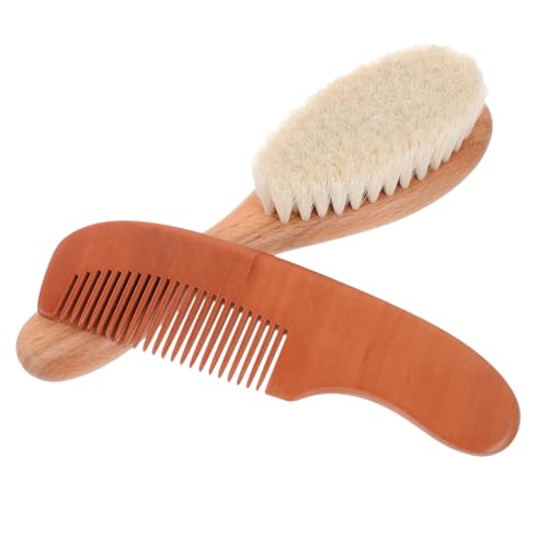 COOLHIYA Baby Brush and Comb Set Wool Brush Wooden Comb Gentle Detangler Portable and Comfortable Baby Shower