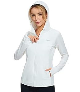 Libin Femmes UPF 50 + Sunblock Hoodie Jacket Full Zip Long Sleeve Sunsweat Running Shirt Randonnée en Plein air Surf Sweat Shirt avec Poches, Blanc M