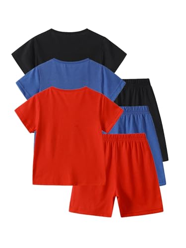 Image of Boys' Shorts Set 6 Pieces Short Sleeve Tee T-Shirt and Shorts Set Boys Outfits Clothing Set 4-12Y