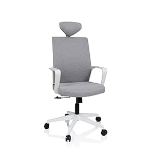 hjh OFFICE 732106 siège de Bureau MINO Tissu Gris/Blanc Chaise pivotante avec accoudoirs, Hauteur de l’Appui-tête réglable, mécanisme de basculement