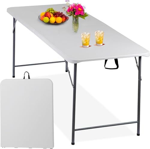 Nouva 4FT Plastic Folding Table, Indoor Outdoor Portable Fold-in-Half Dining Picnic Table w/Carrying Handle for Picnic, Party, Camping,Office, White - Thumbnail 7