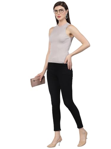 Image of Kalt Womens Knitted, Ribbed Cotton Fitted Sleeveless Round Neck Cami Tank Top