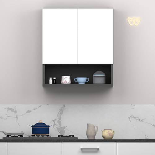 Image of 2 Door Multipurpose Wall Mounted Cabinet with Adjustable & Fixed Shelf | Storage for Kitchen, Bathroom, Office & Living Room | Assembly-DIY | Color-Grey & White | Size-60x33x63.8 Cm