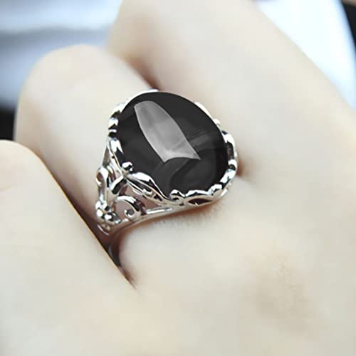 Natural Agate Onyx Stone Rings for Women,Adjustable White Gold Plated Sterling Silver Crusader Flower Fox Wedding Engagement Oval Round Gem Gemstone Birthstone Crystal Rings Jewelry4