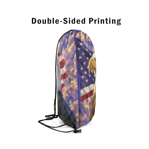 jejeloiu Eagle Drawstring Backpack 13"x15.7" American Flag Drawstring Bags 3D Animal Printed Sports Drawstring Sackpack Bird Decor Waterproof Cinch Bag Purple Blue Gym String Bag4