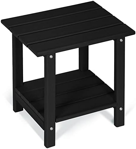 LOENIY 2 -Tier Outdoor Side Table HDPE Adirondack Table Patio Side Table with Wood-Like Grain Weather Resistant End Table Small Outdoor Table (Rectangular, Black)