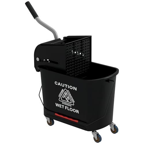 HOMCOM Cubo de Fregona con Ruedas Capacidad de 20 L Cubo de Fregar con Sistema de Escurridor Ruedas y Asa de Transporte para Doméstico y Comercial Negro