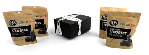 RJ's Soft Eating Black Licorice, 7.05 oz Bags in a BlackTie Box (Pack of 4)