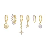 TOFBS Aros Colgantes Estrella Luna Perla Cristal Brillante Pendientes Plata Elegantes Joyas Mujer Conjunto Decorativo