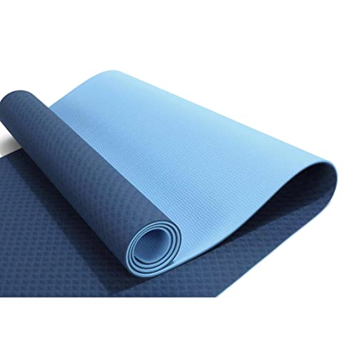 Conrover Exercise Mats, Yoga Mat Thick 1/4 Inch At Home Workout Equipmen, Yoga Mat For Women And Men, High Density Yoga Mat With Carrying Strap For Yoga Pilates And Fitness, Blue #TOP2