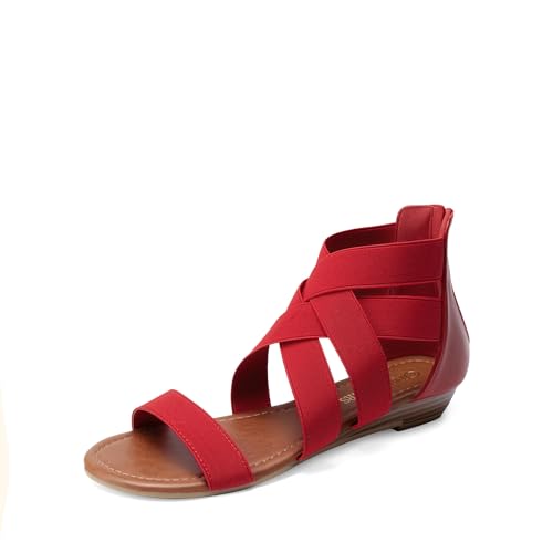 Image of DREAM PAIRS Women's Elastic Ankle Strap Sandals Gladiator Strappy Low Wedges Sandals