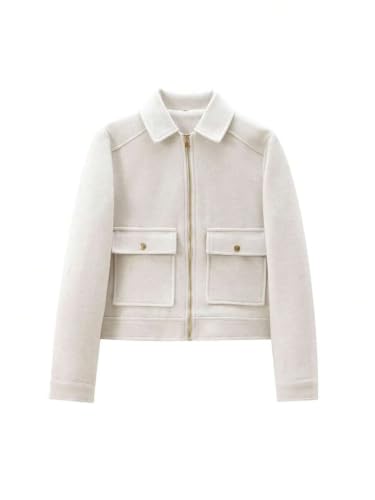 Women's Zip-Up Bomber Jacket, White, Medium